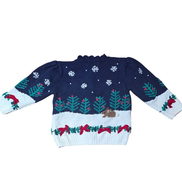 VTG Hanstrings Baby Kids Navy Blue Snowman Christmas Cardigan Sweater 18M - Picture 2 of 4